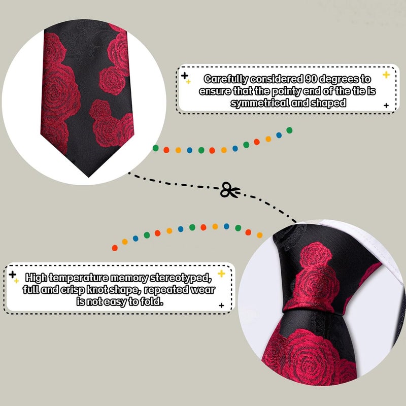 Barry.Wang Store Flower Ties for Men Handkerchief Cufflinks Set Wedding Necktie Set Party - Image 5